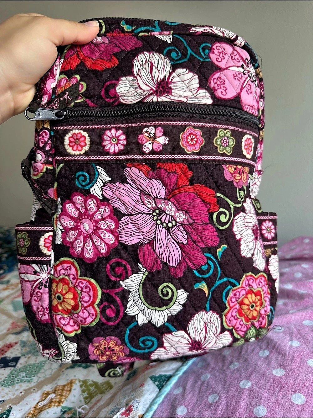 Vera Bradley Small Backpack / Backpack Purse Floral Print Pink & Black